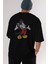 Mickey Arka Baskılı Siyah Oversize T-Shirt Erkek Kadın Bisiklet Yaka 3