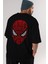 Spiderman Arka Baskılı Siyah Oversize T-Shirt Erkek Kadın Bisiklet Yaka 2