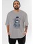 Keep Away Bear Ön Baskılı Gri Oversize T-Shirt Unisex Erkek Kadın Bisiklet Yaka 1
