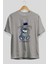 Keep Away Bear Ön Baskılı Gri Oversize T-Shirt Unisex Erkek Kadın Bisiklet Yaka 2