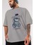 Keep Away Bear Ön Baskılı Gri Oversize T-Shirt Unisex Erkek Kadın Bisiklet Yaka 3