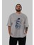 Keep Away Bear Ön Baskılı Gri Oversize T-Shirt Unisex Erkek Kadın Bisiklet Yaka 5