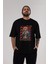 Power Ön Baskılı Siyah Oversize T-Shirt Erkek Kadın Bisiklet Yaka 2