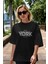 New York City Yazılı Ön Baskılı Siyah Oversize T-Shirt Erkek Kadın Bisiklet Yaka 4