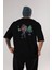 Gorilla Magician Arka Baskılı Siyah Oversize T-Shirt Erkek Kadın Bisiklet Yaka 2