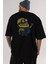 Minion Arka Baskılı Siyah Oversize T-Shirt Erkek Kadın Bisiklet Yaka 1