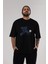 Astroball In Space Ön Baskılı Siyah Oversize T-Shirt Erkek Kadın Bisiklet Yaka 1