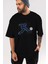 Astroball In Space Ön Baskılı Siyah Oversize T-Shirt Erkek Kadın Bisiklet Yaka 2