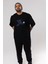 Astroball In Space Ön Baskılı Siyah Oversize T-Shirt Erkek Kadın Bisiklet Yaka 3