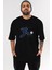 Astroball In Space Ön Baskılı Siyah Oversize T-Shirt Erkek Kadın Bisiklet Yaka 4