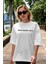 Onun Hevesi Bitti Benim Ön Baskılı Beyaz Oversize T-Shirt Erkek Kadın Bisiklet Yaka 5