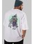 Grim Reaper Riding Arka Baskılı Beyaz Oversize T-Shirt Erkek Kadın Bisiklet Yaka 5