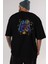 Astroskull Saxophonist Arka Baskılı Siyah Oversize T-Shirt Erkek Kadın Bisiklet Yaka 1