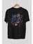 Astroskull Saxophonist Arka Baskılı Siyah Oversize T-Shirt Erkek Kadın Bisiklet Yaka 2