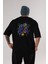 Astroskull Saxophonist Arka Baskılı Siyah Oversize T-Shirt Erkek Kadın Bisiklet Yaka 3