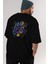 Astroskull Saxophonist Arka Baskılı Siyah Oversize T-Shirt Erkek Kadın Bisiklet Yaka 4