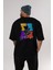 Skaters Only Bear Arka Baskılı Siyah Oversize T-Shirt Erkek Kadın Bisiklet Yaka 3