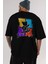 Skaters Only Bear Arka Baskılı Siyah Oversize T-Shirt Erkek Kadın Bisiklet Yaka 5