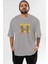 Freedom Yazılı Ön Baskılı Gri Oversize T-Shirt Unisex Erkek Kadın Bisiklet Yaka 1