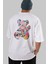 Flowers Bear Arka Baskılı Beyaz Oversize T-Shirt Erkek Kadın Bisiklet Yaka 3