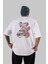 Flowers Bear Arka Baskılı Beyaz Oversize T-Shirt Erkek Kadın Bisiklet Yaka 4