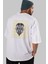 The Lion Yazılı Arka Baskılı Beyaz Oversize T-Shirt Erkek Kadın Bisiklet Yaka 1
