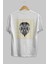 The Lion Yazılı Arka Baskılı Beyaz Oversize T-Shirt Erkek Kadın Bisiklet Yaka 3