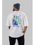 Street Vibes Arka Baskılı Beyaz Oversize T-Shirt Erkek Kadın Bisiklet Yaka 1