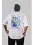 Street Vibes Arka Baskılı Beyaz Oversize T-Shirt Erkek Kadın Bisiklet Yaka 5