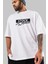 Stock Ta Kalmadı Ön Baskılı Beyaz Oversize T-Shirt Erkek Kadın Bisiklet Yaka 3