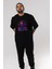 Retro Boy Party Ön Baskılı Siyah Oversize T-Shirt Erkek Kadın Bisiklet Yaka 1