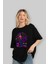 Retro Boy Party Ön Baskılı Siyah Oversize T-Shirt Erkek Kadın Bisiklet Yaka 2