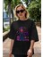 Retro Boy Party Ön Baskılı Siyah Oversize T-Shirt Erkek Kadın Bisiklet Yaka 3