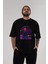Retro Boy Party Ön Baskılı Siyah Oversize T-Shirt Erkek Kadın Bisiklet Yaka 4