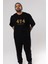 404 Brain Not Found Ön Baskılı Siyah Oversize T-Shirt Erkek Kadın Bisiklet Yaka 3