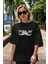 Türk Işi Ön Baskılı Siyah Oversize T-Shirt Erkek Kadın Bisiklet Yaka 5