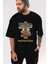 Destination Yazılı Ön Baskılı Siyah Oversize T-Shirt Erkek Kadın Bisiklet Yaka 4