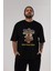 Destination Yazılı Ön Baskılı Siyah Oversize T-Shirt Erkek Kadın Bisiklet Yaka 5