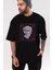 Less Of Emotion Ön Baskılı Siyah Oversize T-Shirt Erkek Kadın Bisiklet Yaka 4