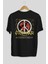 Stop War For Future Arka Baskılı Siyah Oversize T-Shirt Erkek Kadın Bisiklet Yaka 2