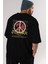Stop War For Future Arka Baskılı Siyah Oversize T-Shirt Erkek Kadın Bisiklet Yaka 5