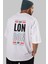 London City Yazılı Arka Baskılı Beyaz Oversize T-Shirt Erkek Kadın Bisiklet Yaka 4