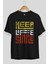 Keep Life Simple Yazılı Ön Baskılı Siyah Oversize T-Shirt Erkek Kadın Bisiklet Yaka 3