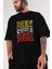 Keep Life Simple Yazılı Ön Baskılı Siyah Oversize T-Shirt Erkek Kadın Bisiklet Yaka 4