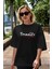 Tesadüfe Inanmam Ön Baskılı Siyah Oversize T-Shirt Erkek Kadın Bisiklet Yaka 5