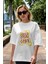 Zero Hug Bear Ön Baskılı Beyaz Oversize T-Shirt Erkek Kadın Bisiklet Yaka 2