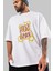 Zero Hug Bear Ön Baskılı Beyaz Oversize T-Shirt Erkek Kadın Bisiklet Yaka 3