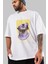 Visualization Yazılı Ön Baskılı Beyaz Oversize T-Shirt Erkek Kadın Bisiklet Yaka 3