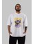 Visualization Yazılı Ön Baskılı Beyaz Oversize T-Shirt Erkek Kadın Bisiklet Yaka 4