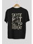 Skate Eat Sleep Repeat Arka Baskılı Siyah Oversize T-Shirt Erkek Kadın Bisiklet Yaka 3